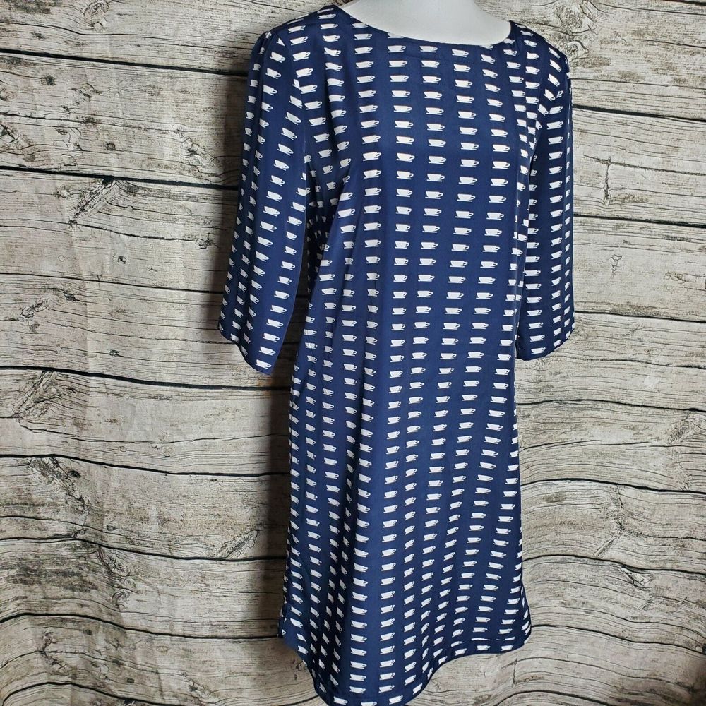 Gap Shift Dress Coffee Cups Cafe Espresso Novelty Print Navy Womens Size XS